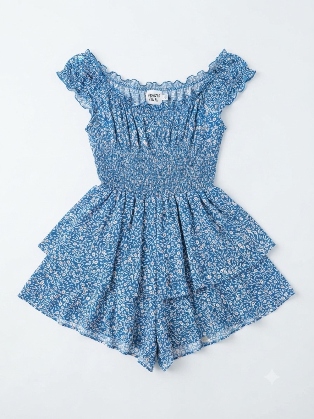 Princess Polly Blue Floral Shirred Tiered Mini Romper Size US 8 / AU 12